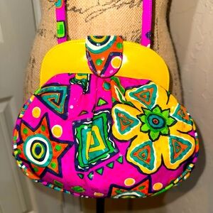 Vintage Stuart Weitzman 80's Style Purse Bag Bright Colorful Pink Yellow Summer